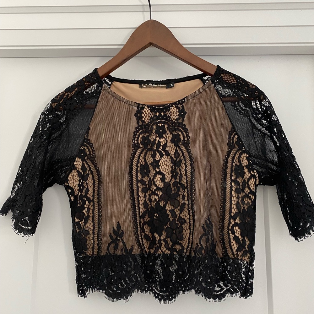 For Love And Lemons Black Lace Crop Top